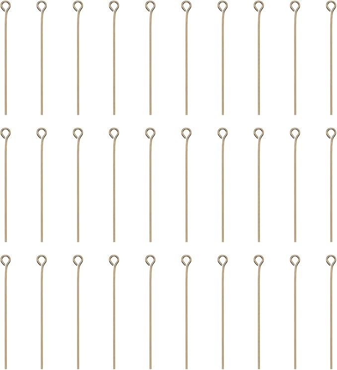 HARFINGTON 100pcs Open Eye Head Pins 1.57" 40mm Mini Metal Wire Eye Pins Beading Small Needles Bulk for Earring Pendant Necklace Bracelet Charm Jewelry Making Findings, Champagne Gold