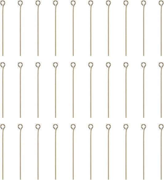 HARFINGTON 100pcs Open Eye Head Pins 1.57" 40mm Mini Metal Wire Eye Pins Beading Small Needles Bulk for Earring Pendant Necklace Bracelet Charm Jewelry Making Findings, Champagne Gold