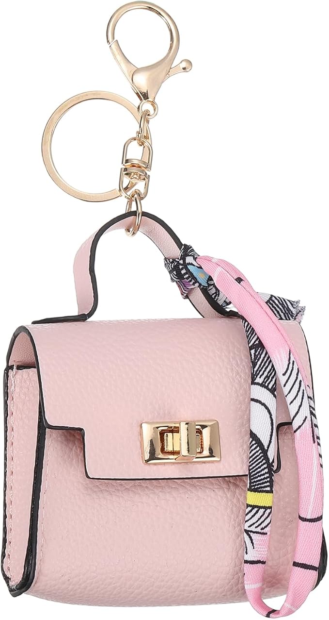 PATIKIL Mini Backpack Keychain, Cute Coin Purse Keychain PU Leather Backpack Purse Key Chain Little Earbud Bag Keychains for Women Mini Card Data Cable Organizer, Pink