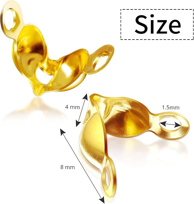 Syhood 1400 Pieces Bead Tips Knot Covers Bulk Clamshell Bead Tips for Jewelry Making Open End Caps Knot Covers for DIY Bracelet Necklaces Earrings Keychains(Gold)