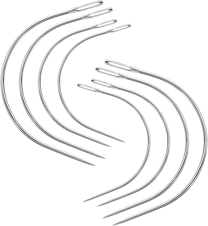 JIYIN Curved Sewing Needles, 8 PCS 4 Sizes Curved Leather Hand Sewing Needles C Sewing Needles Heavy Duty Curved Leather Needles for Leather Projects Carpet or Canvas Wig Making(2/2.5/3/3.5 Inch)