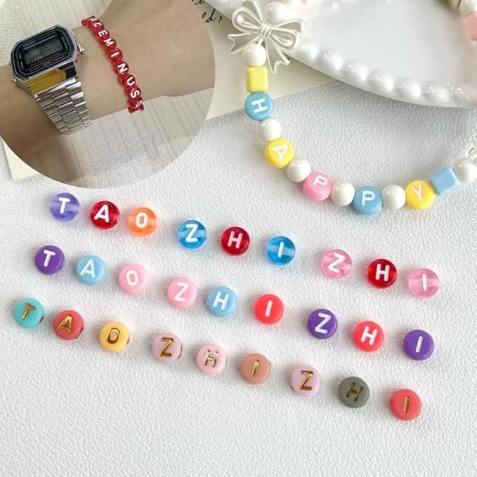 1000pcs Round Letter Beads 4x7mm Acrylic Alphabet Beads Spacer Beads for Jewelry Making Bracelets Necklace Earring Key Chains DIY Craft(D-White Letter Pink Bead)