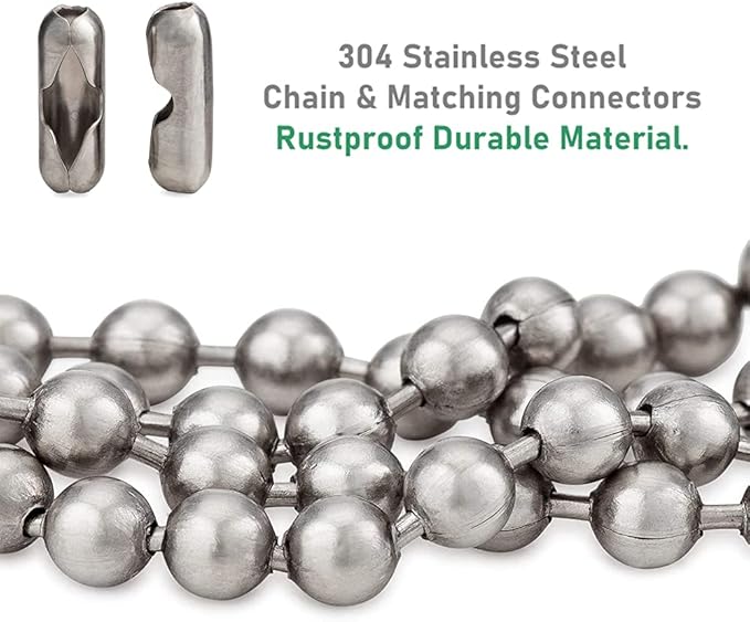 Wayilea Ball Bead Chain 52 Feet, Stainless Steel Ball Chains with 100 Pieces Matching Connectors Clasps, DIY Necklace Making Craft Dog Tag Key Chain, 2.4mm Ball, 1 Roll 16 Meters