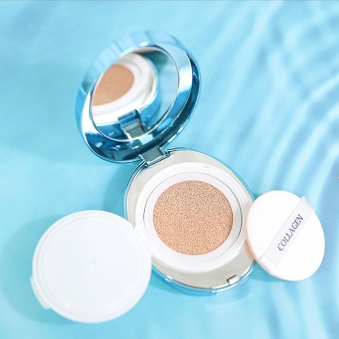 ENOUGH Collagen Aqua Air Cushion SPF 50, Full Coverage Hydrating Foundation Makeup, Tinted Moisturizer Sunscreen, Korean Skin Care Cosmetics for Women, Dewy Finish & Collagen Boost (#21 Natural glow)