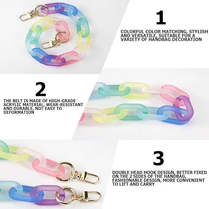Colorful Acrylic Chain Strap, Handbag Chain Replacement, Rainbow Resin Crossbody Bag Decoration Chain, Mini Clutch Bag Chain Strap (43CM)