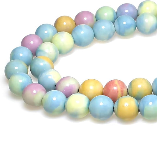 MJDCB Natural Stone Beads 8mm 43pcs Round Rainbow Stone Loose Gemstone Bead Charms for Jewelry Making Bracelet Necklace Earring Pendant