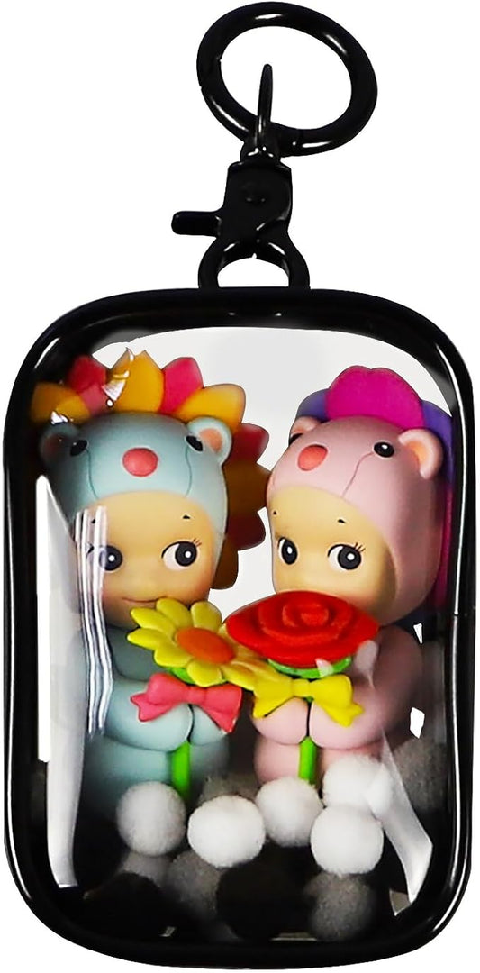 Clear Figure Display Bag with Keychain, Portable Small Doll Storage Bag Hanging Blind Box Organizer Zipper Closure, Dustproof Collectibles Display Case for Showing Off Blind Boxes, Mini Figures