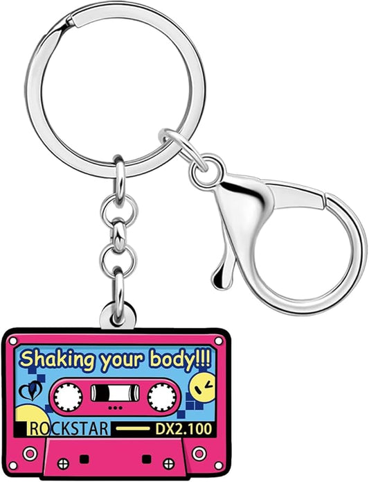 Acrylic 70s 80s 90s Colorful Retro Cassette Tape Keychain Hip Hop Pink Key Ring Charm For Women Music Themed Party Gift