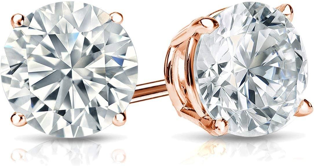 1/4 to 2 Carat Lab Grown Diamond Round Stud Earrings in 14k Gold (E-F, SI1-SI2, cttw), 4-Prong Basket Screw Back by Diamond Wish