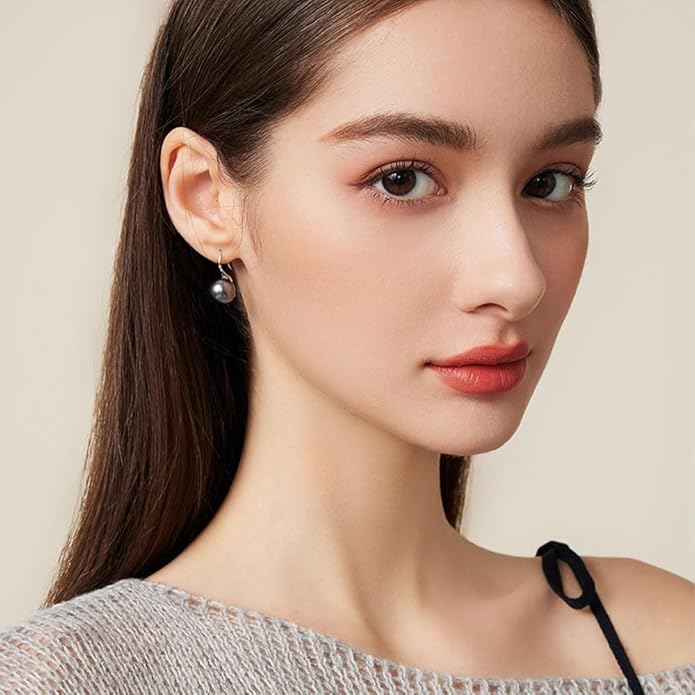 NONNYL Gift for Wife Tahitian Black&Freshwater Cultured-Pearl-Earrings-Gifts for Women- Wedding Birthday Anniversary-Mom Her Mothers Day Valentines Day Christmas-18K Gold Plated Sterling Silver Pearl Dangle Earring Fine Jewelry