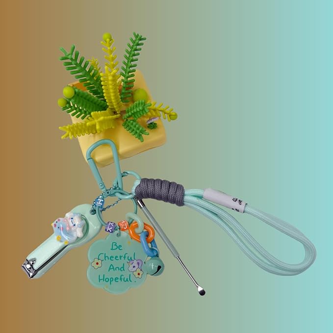 Cute Keychain with Nail Clipper Ear Pick for Women Girls Cute Key Chain Wristlet Cartoon Keychain Lanyard