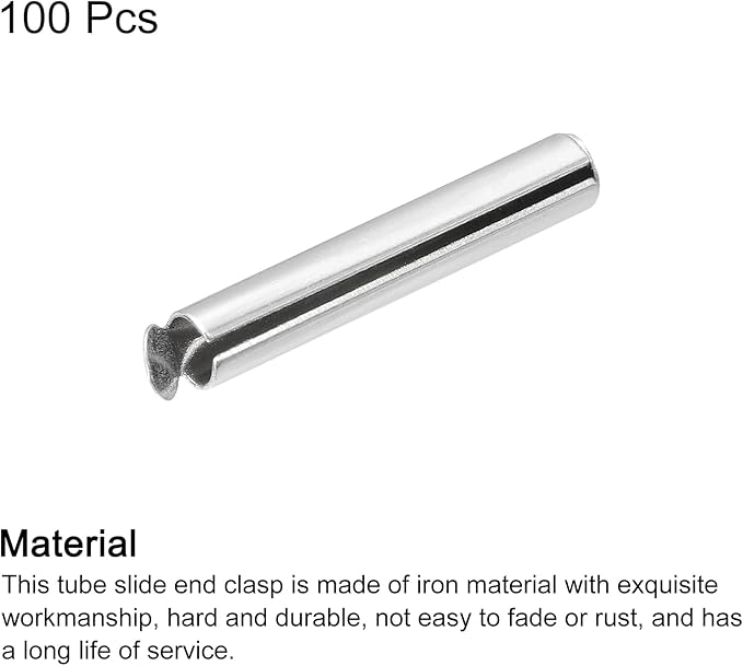 uxcell 100Pcs Slide on End Clasps, 25mm Tube Ball Bead Slider Crimp Ends for Multi-Strand DIY Craft Making, Silver White