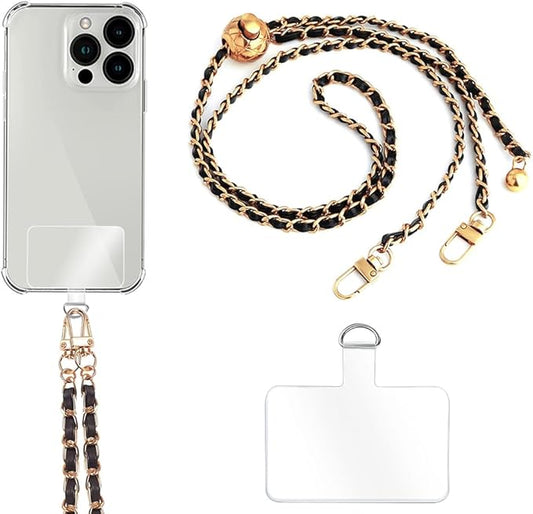 Phone Crossbody Chain Cell Phone Lanyard,Universal Leather+Metal Shouder Strap with Phone Tether Patches (I)
