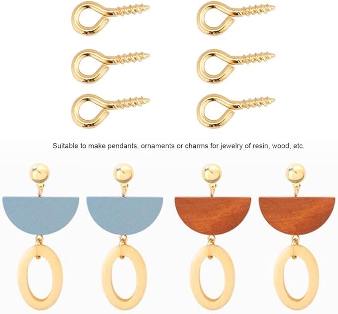 Sonew Pack of 200 Mini Eye Pins Hooks Eyelets Screw Hooks Threaded Bails Findings for Jewelry Pendant Making(Gold)