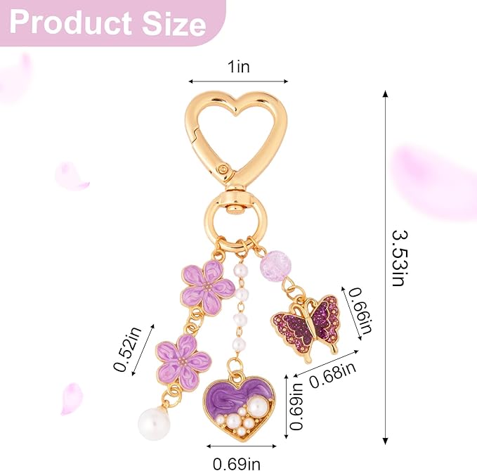 Y2K Keychain Set Heart Butterfly Pearl Flower Bag Charms,Cute Aesthetic Accessories for Women Gifts Keys Bags Purse
