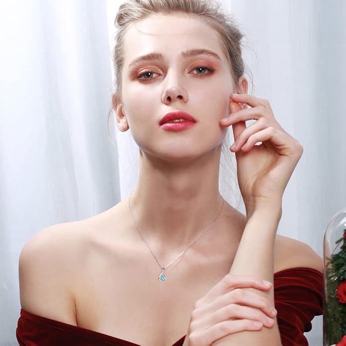 FANCIME 14K Solid Gold Birthstone Pendant with Sterling Silver Chain Infinity Gemstone Necklace Fine Jewelry Anniversary Birthday Christmas Gifts for Women Wife Her