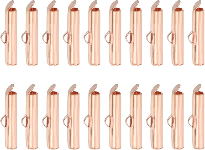 uxcell 100Pcs Slide on End Clasps, 20mm Tube Ball Bead Slider Crimp Ends for Multi-Strand DIY Craft Making, Rose Gold