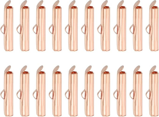 uxcell 100Pcs Slide on End Clasps, 20mm Tube Ball Bead Slider Crimp Ends for Multi-Strand DIY Craft Making, Rose Gold