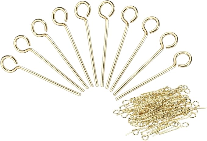 PATIKIL 300pcs Stainless Steel Eye Pins 0.6mm/24 Gauge 15mm Earring Flat Headpins for Jewelry Making Supplies Jewelry Findings, DIY Craft, Necklace, Gold