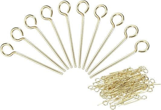 PATIKIL 300pcs Stainless Steel Eye Pins 0.6mm/24 Gauge 15mm Earring Flat Headpins for Jewelry Making Supplies Jewelry Findings, DIY Craft, Necklace, Gold