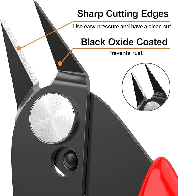 BOENFU Precision Wire Cutter Zip Tie Cutters Flush Cutters Nippers Small Side Cutting Pliers for 3d Print, Plastic Models, Jewelry, Electronics, Red, 1-Pack