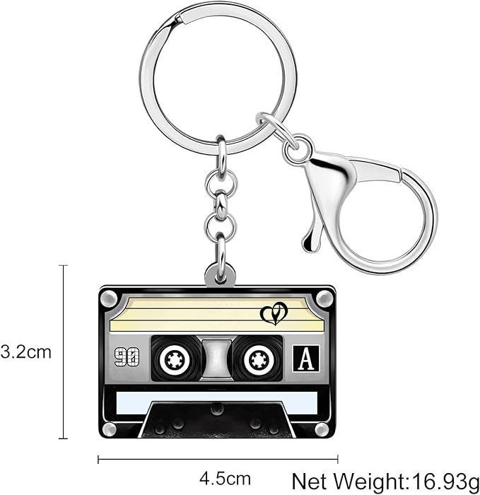 Acrylic 70s 80s 90s Colorful Retro Cassette Tape Keychain Hip Hop Pink Key Ring Charm For Women Music Themed Party Gift