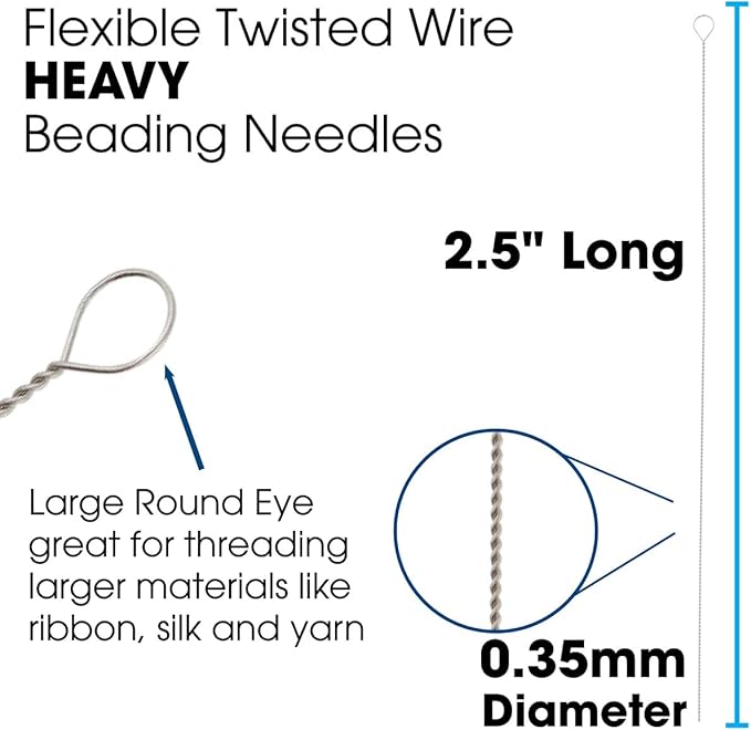 The Beadsmith Basic Elements Flexible Twisted Wire Needles – 2.5" Long, Heavy Beading Needle, Pack of 50 – Use for Pearl Knotting and Silk Cord
