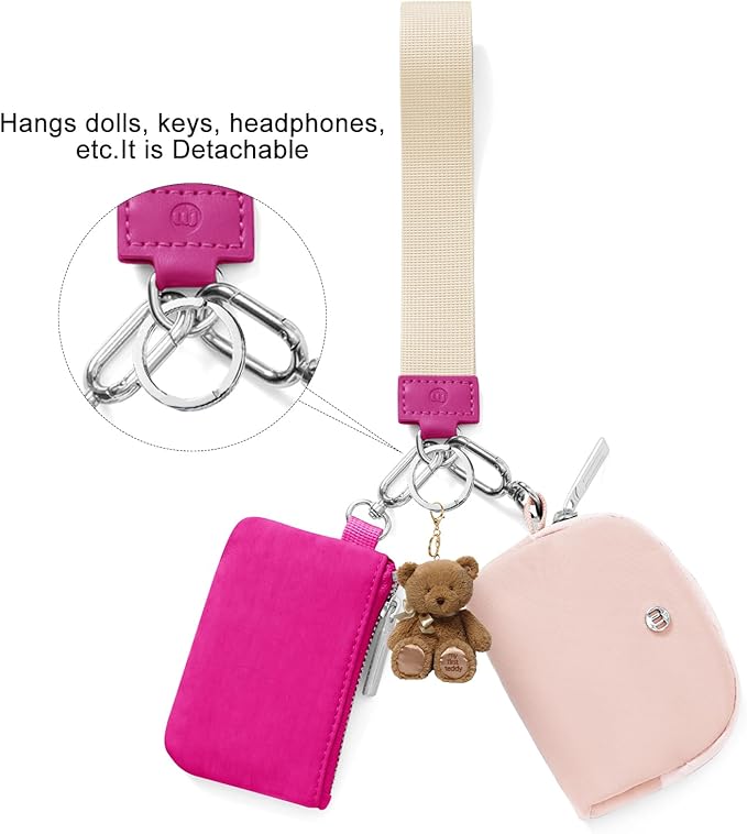 Keychain Wallet Mini Zip Around Wristlet Wallets for Women Detachable Dual Pouch Wristlet Portable Coin Purse Small Wallets