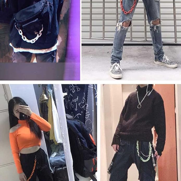Bounzhi Hip Hop Jeans Pants Chain Punk Goth for Men Acrylic Link Wallet Chain for Women Hipster Chunky Thick Wallet Pocket Keychains Belt Waist Chains body Accessory for Girls