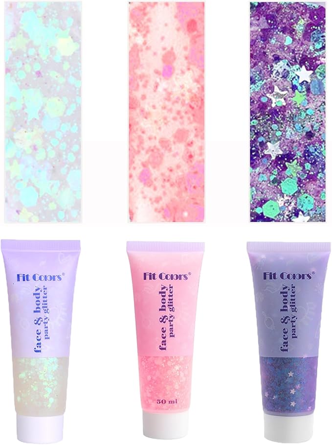 Face Body Glitter, Hair Glitter Sparkles Chunky Face Glitter Gel for Girls Makeup Singer Concerts Mermaid Festival Sequins Face Paint