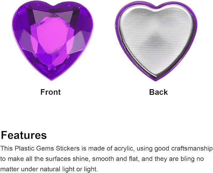 MECCANIXITY 40 Pcs Acrylic Heart Rhinestone 15mm Flat Back Plastic Gems Jewelry Stickers for Craft Bead Face Painting Costume Jewelry Making, Dark Purple