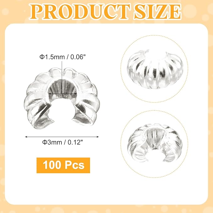 uxcell 100 Pcs Crimp Bead Covers, 3mm/0.12" Half Round Open Crimp Beads Knot Cover, Small Loose Beads End Tip Caps for Bracelet Jewelry Making Craft DIY, Silver