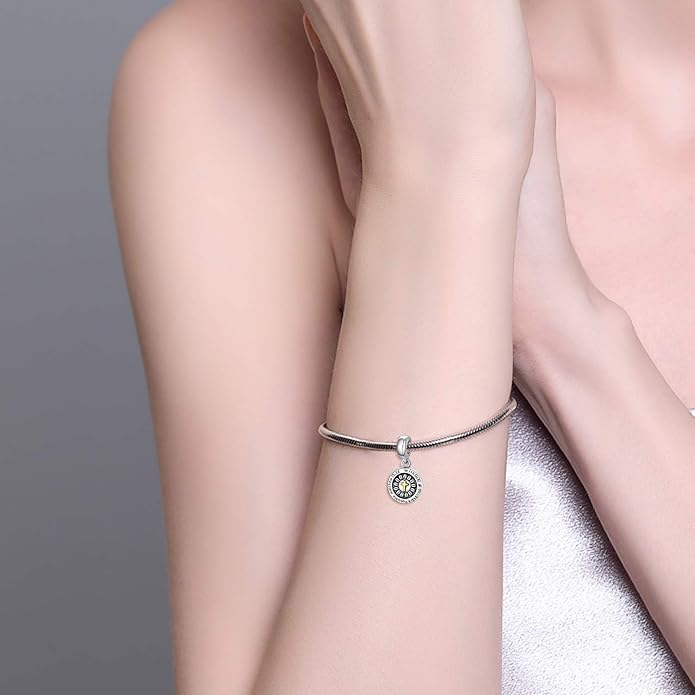 LONAGO 925 Sterling Silver Personalized Photo Charm Fit Compatible for Bracelet Necklace Customized Heart Round Shape Picture Bead
