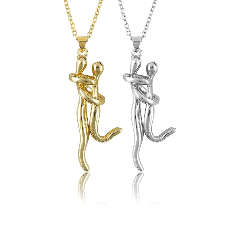 Eternal Hug, Cuddling Couple, Hug Me Couples, Lovers Charm Pendant Necklace, Anniversary, Birthday Women Jewelry, Hypoallergenic Combo Chain 18 inch, Ready to Gift (Pack of 2)