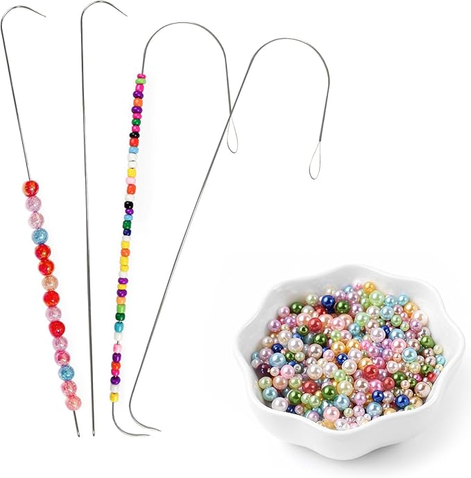 4 Pack Stainless Steel Beading Needles Set - Big Eye,Curved & Clip - Style,5.3-6.7 Inches,Ideal for Jewelry Making Like Bracelets & Necklaces