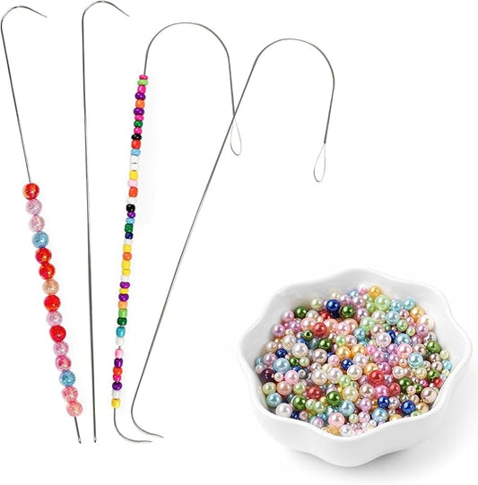 4 Pack Stainless Steel Beading Needles Set - Big Eye,Curved & Clip - Style,5.3-6.7 Inches,Ideal for Jewelry Making Like Bracelets & Necklaces