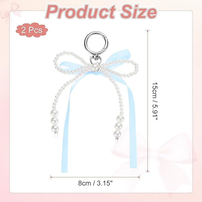 MECCANIXITY Pearl Bow Keychain, Y2k Aesthetic Imitation Pearl Bowknot Ribbon Keyring for Tote Bags Purse Handbag Charm