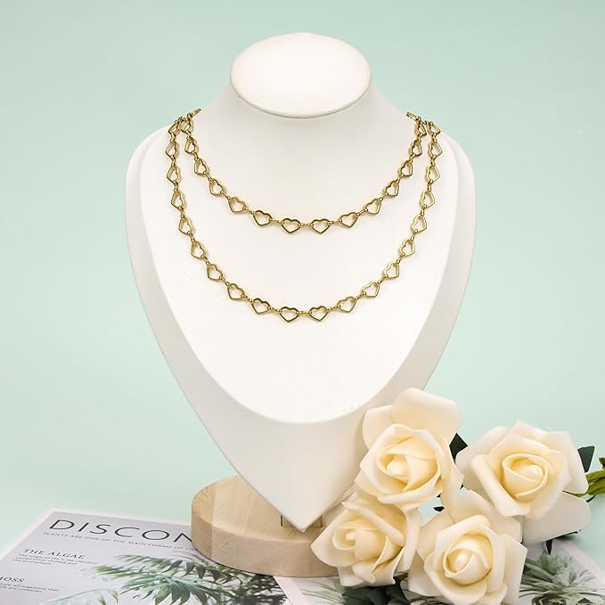 UMAOKANG 3 Meters Gold Plated Stainless Steel Chains for Jewelry Making Hollow Heart Chain Bulk on Spool with Jump Rings and Lobster Clasps