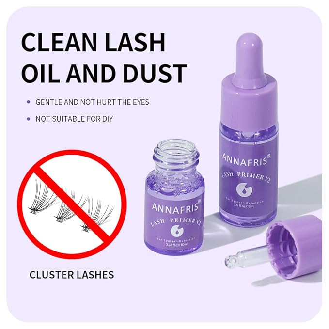 ANNAFRIS Lash Primer for Eyelash Extensions, Increase Adhesive Bonding Power Retention,Removes Oils and Proteins (10ml)