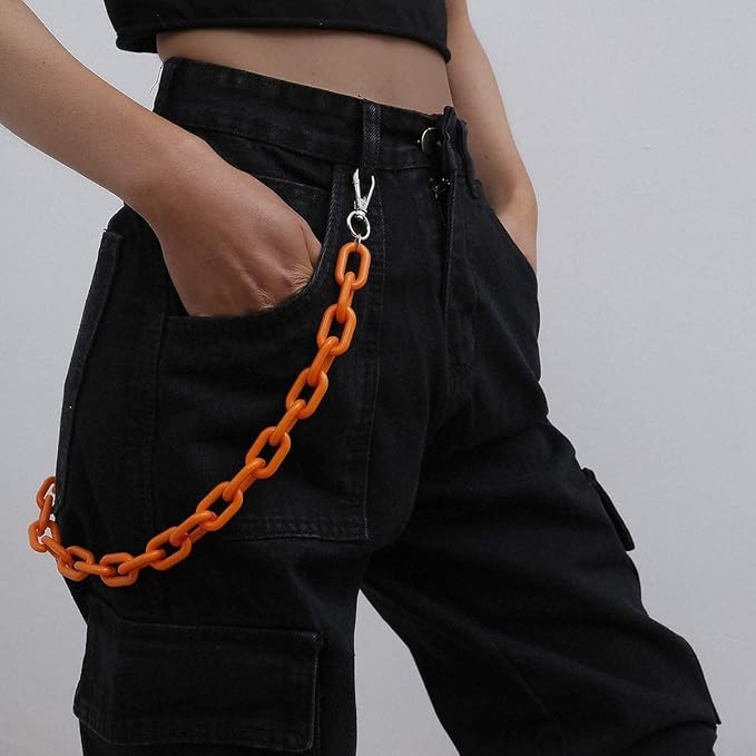 Sither Color Acrylic Jean Chains Wallet Chain Pocket Chain Belt Chains Keychain Hip Hop Punk Jean Pants Wallet Chains for Women and Men Gift on Halloween (orange)
