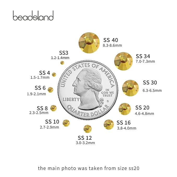 beadsland Flat Back Crystal Rhinestones Round Gems, Metal Sunlight (2.7-2.8mm) SS10/1440pcs