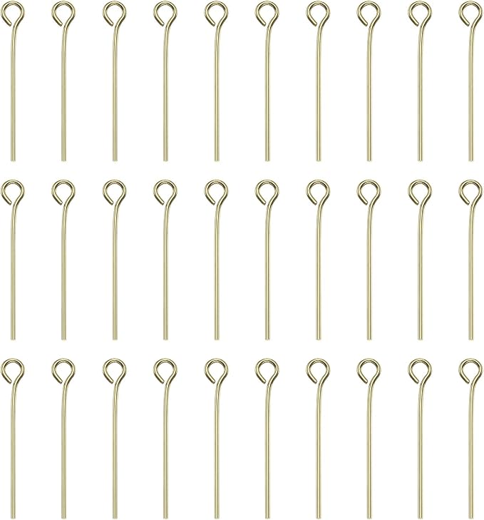HARFINGTON 100pcs Open Eye Head Pins 0.55" 14mm Mini Metal Wire Eye Pins Beading Small Needles Bulk for Earring Pendant Necklace Bracelet Charm Jewelry Making Findings DIY Craft, 14K Gold