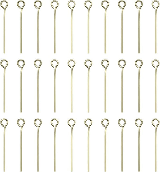 HARFINGTON 100pcs Open Eye Head Pins 0.55" 14mm Mini Metal Wire Eye Pins Beading Small Needles Bulk for Earring Pendant Necklace Bracelet Charm Jewelry Making Findings DIY Craft, 14K Gold