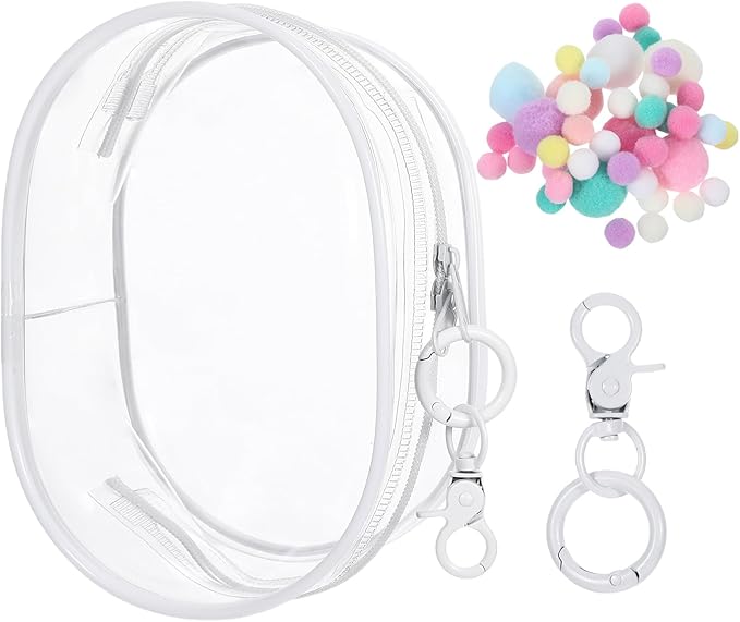 Clear Keychain Pouch, Clear Figure Display Bag with Keychain, Transparent Doll Storage Bag Blind Box Pouch Charms Lipsticks Carrying Case for Doll Collectibles (White)