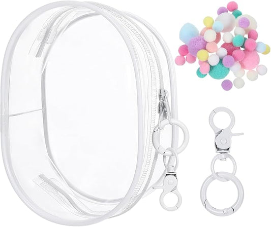 Clear Keychain Pouch, Clear Figure Display Bag with Keychain, Transparent Doll Storage Bag Blind Box Pouch Charms Lipsticks Carrying Case for Doll Collectibles (White)
