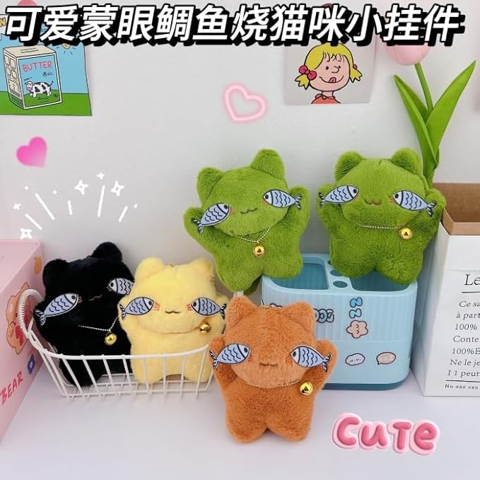 Super Funny Cute Happy Taiyaki Kitty Keychain Catching Fish Cat Lucky Happy Cat Good Luck Bag Charm Pendant