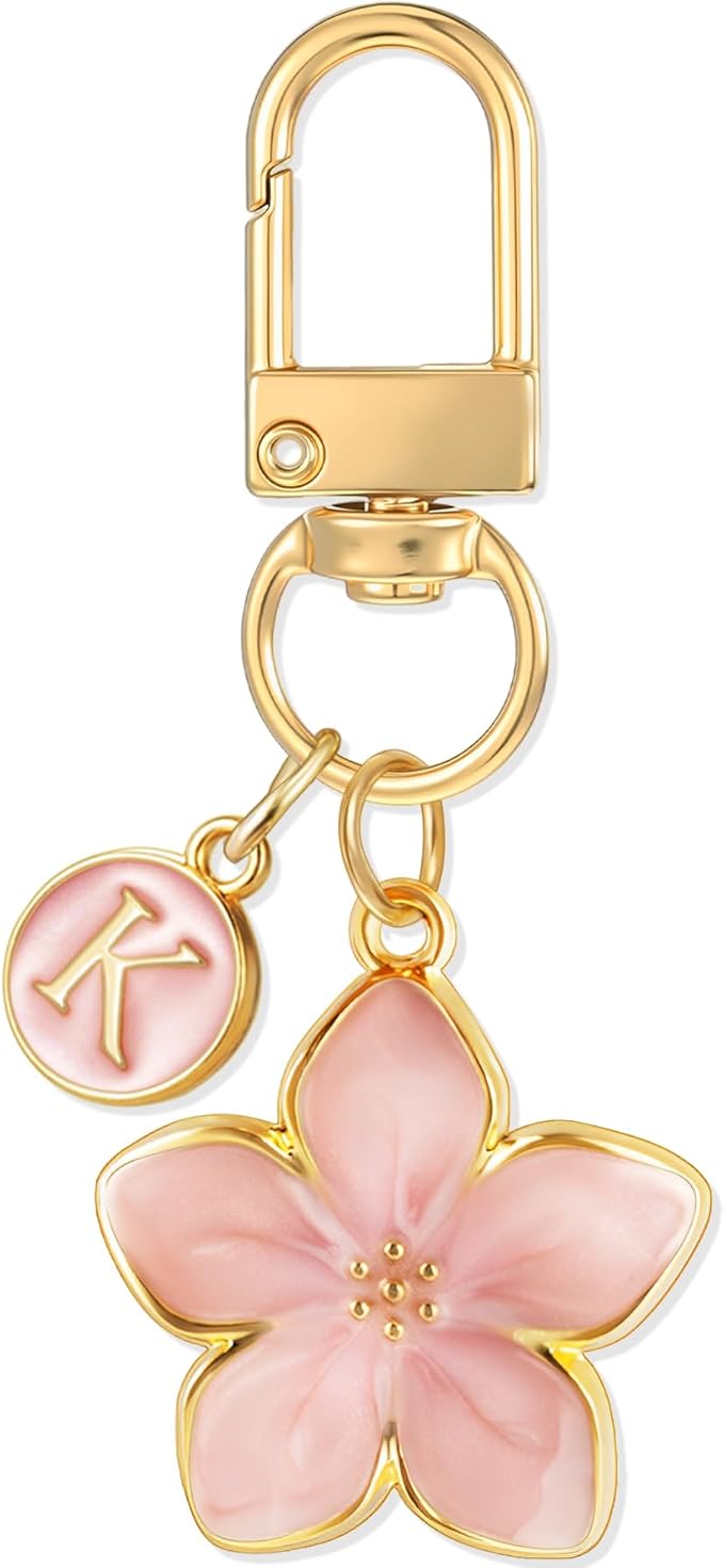 XGALBLA Cute Flower Initial Letter Keychain for Women, Flower Charms, Bag & Purse Charms for Handbags & Backpacks Accessories