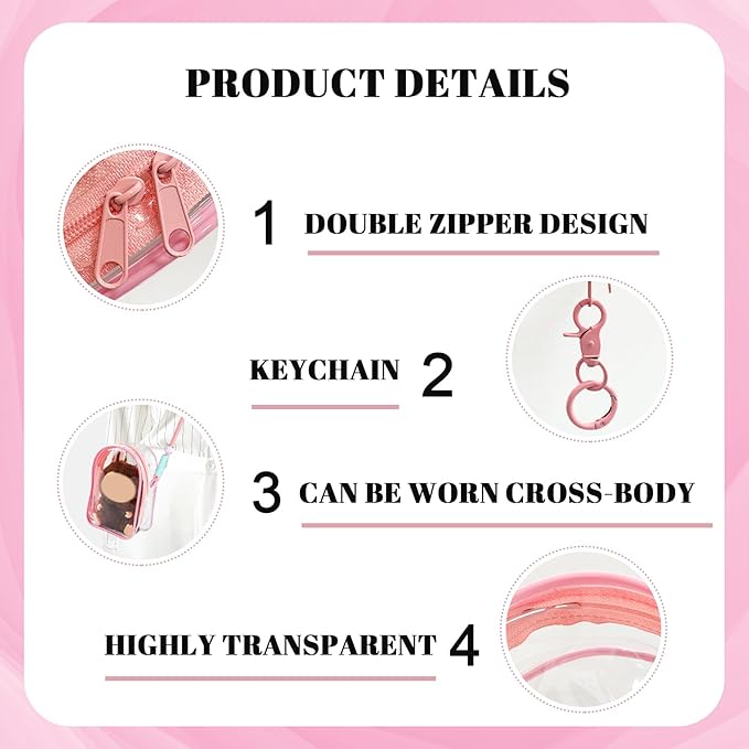 Protective Case for Plush Doll, Clear Hanging Display Cases, Crossbody Doll Storage Bag, PVC Storage Case Cover for Figures, Dolls (Pink)