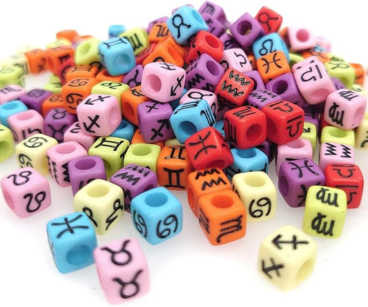 200+ Pieces 7x7mm Colorful Black Cube Acrylic Alphabet Zodiac Charms Constellation Beads Mixed Plastic Shape Loose Beads for Jewelry Making Bracelets Necklaces Key Chains (Black on Colorful Beads)