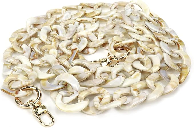 47.24"/120cm DIY Acrylic Resin Replacement Chain Purse Shoulder Strap with Buckle, Beige Round Chain Link